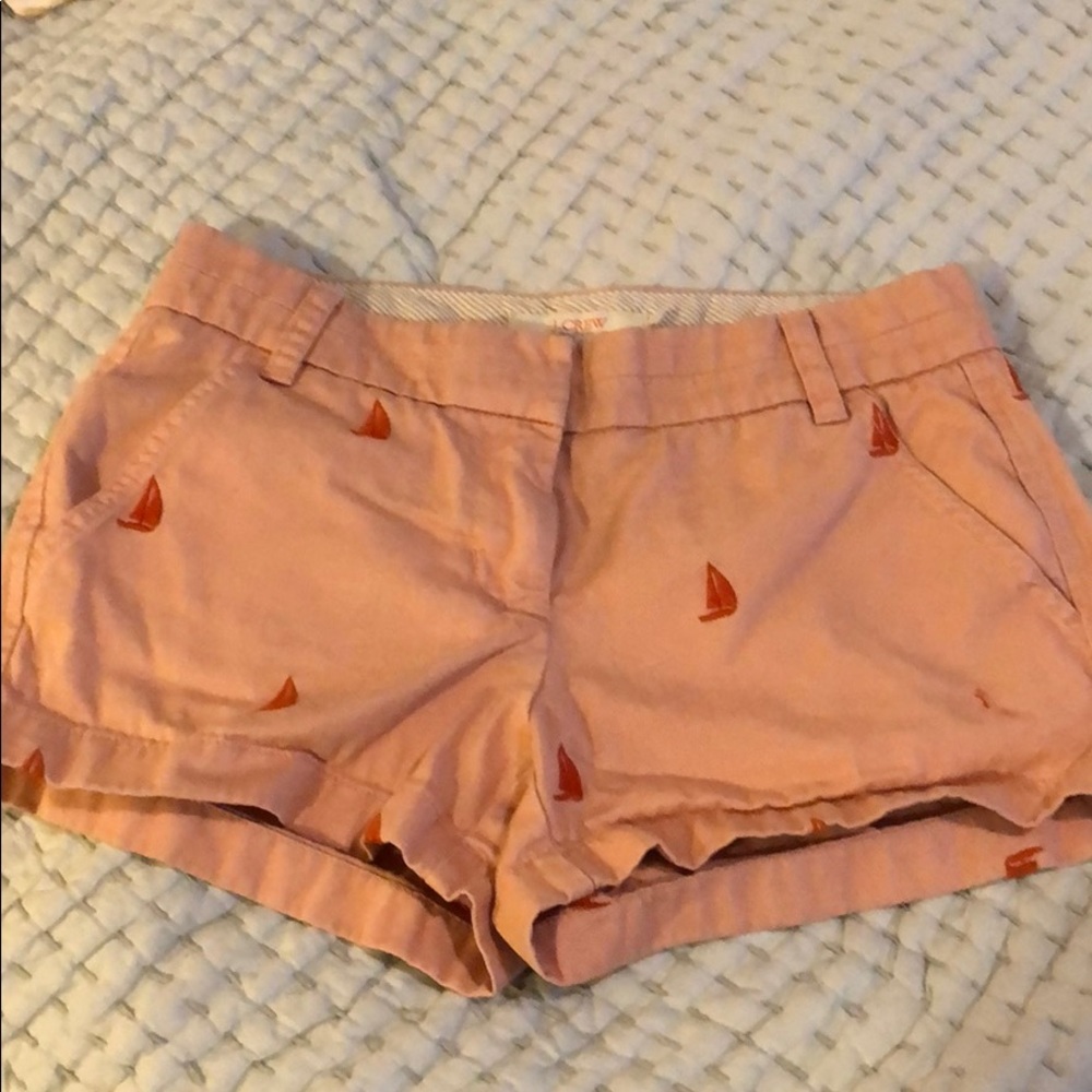 Peach Chino Shorts + Orange Embroidered Sailboats